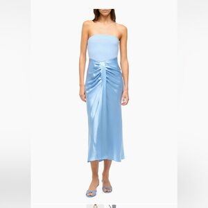 Staud Wayfaring Mix Media Strapless Midi-Dress